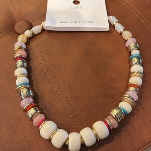 LOFT Pink and Blue Beaded Necklace